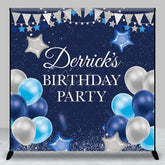 Aperturee - Aperturee Navy Blue Balloon Custom Name Birthday Party Backdrop